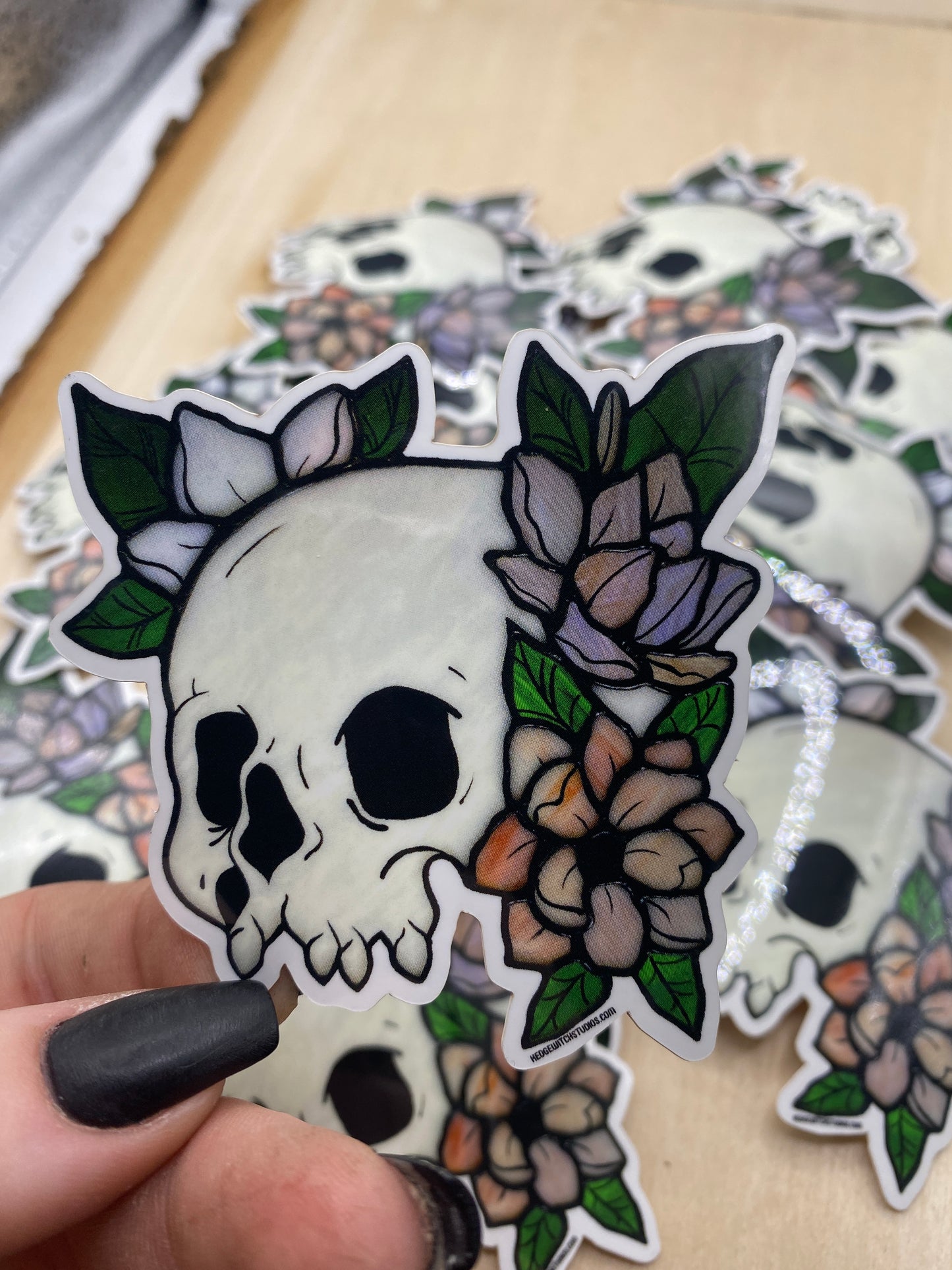 Skull & Pink Flowers Sticker