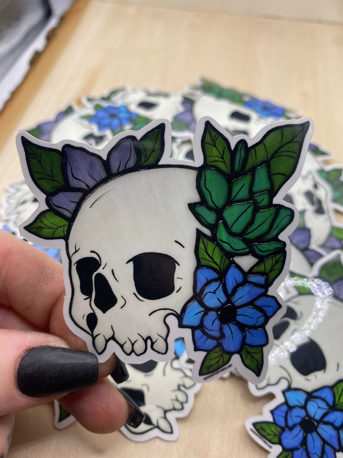 Skull & Cool Blue Flowers Sticker