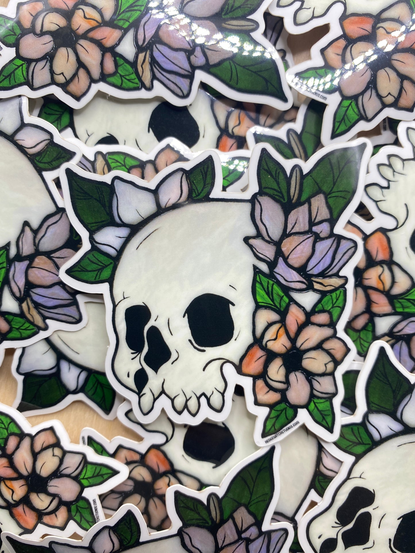 Skull & Pink Flowers Sticker