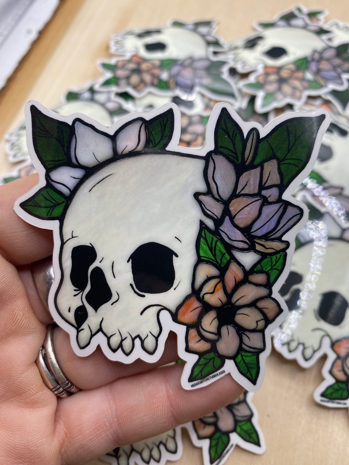 Skull & Pink Flowers Sticker