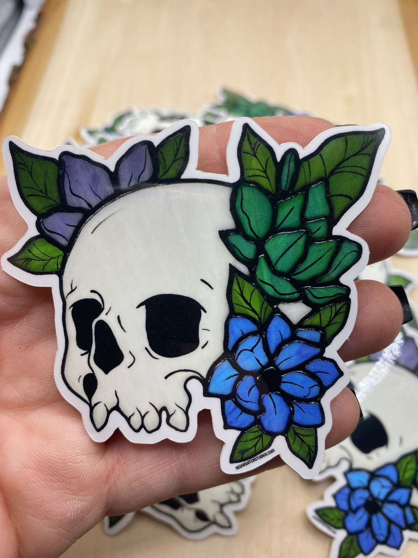 Skull & Cool Blue Flowers Sticker