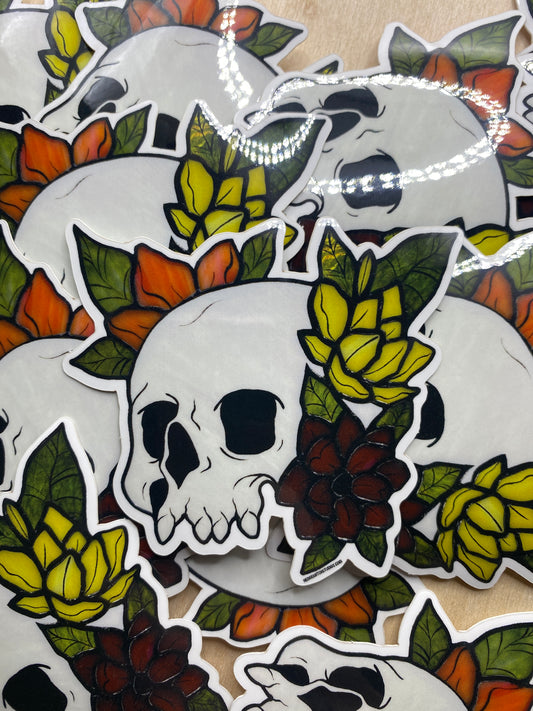 Skull & Warm Flowers Sticker